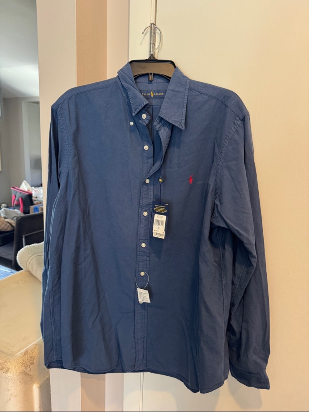 Polo by Ralph Lauren Men's Blue Button-Down Shirt with Red Pony